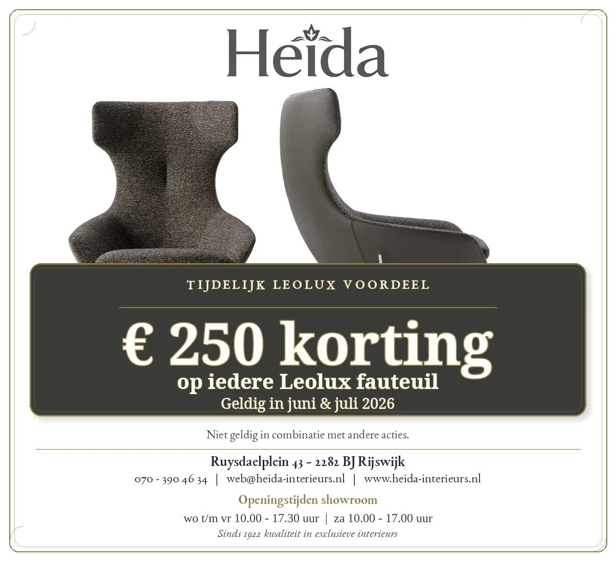 Tijdelijk Leolux voordeel: € 250 voordeel op iedere Leolux fauteuil